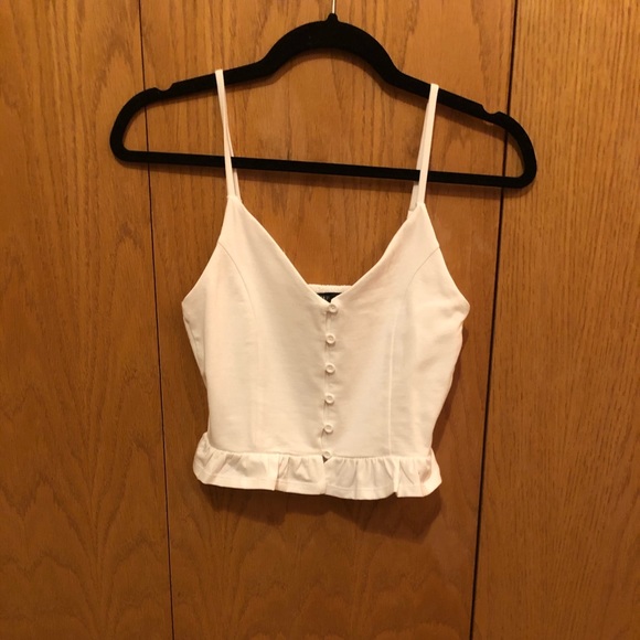 White Buttoned Ruffled Crop Top - Picture 2 of 5